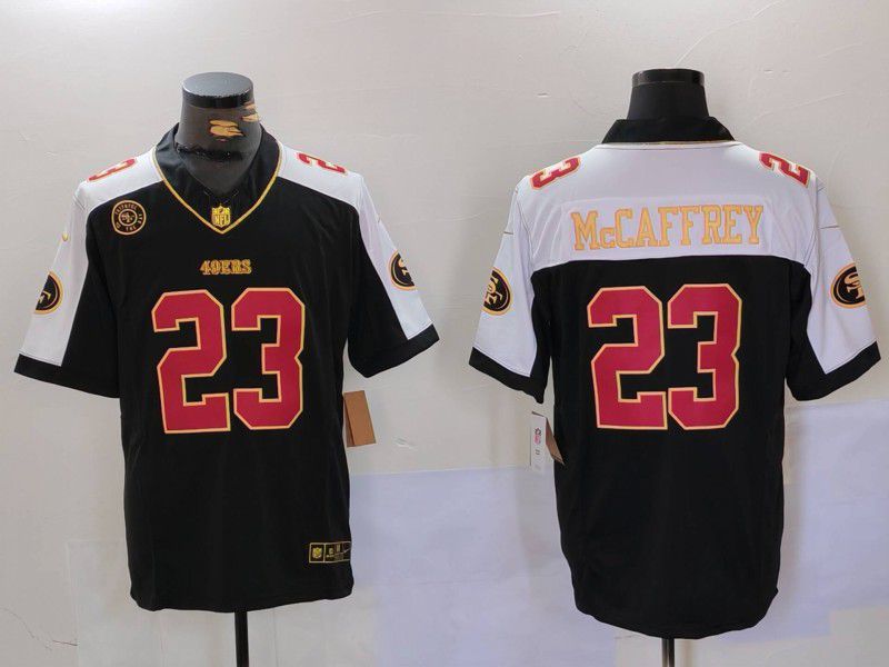 Men San Francisco 49ers #23 Mccaffrey Black Thanksgiving three generations 2024 Nike Vapor Limited NFL Jersey style 1